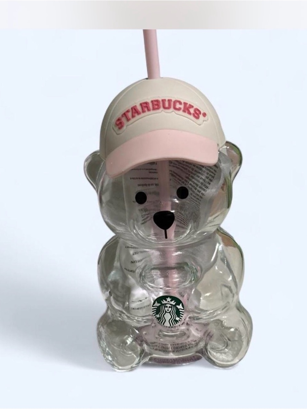 Starbucks Clear Bear Cup with Pink Hat and Straw